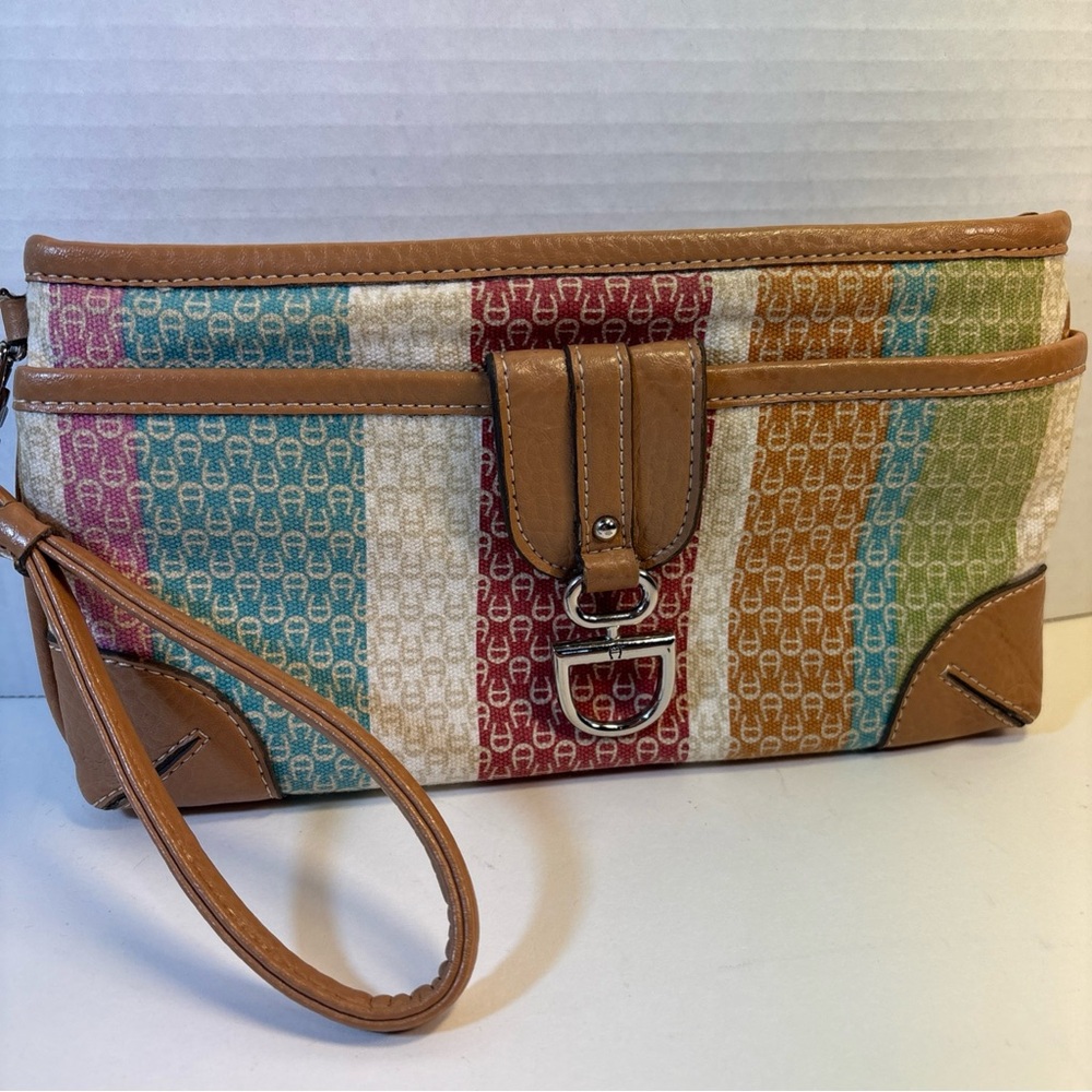 Multicolor Striped Wristlet Clutch logo Etienne Aigner  Vintage.